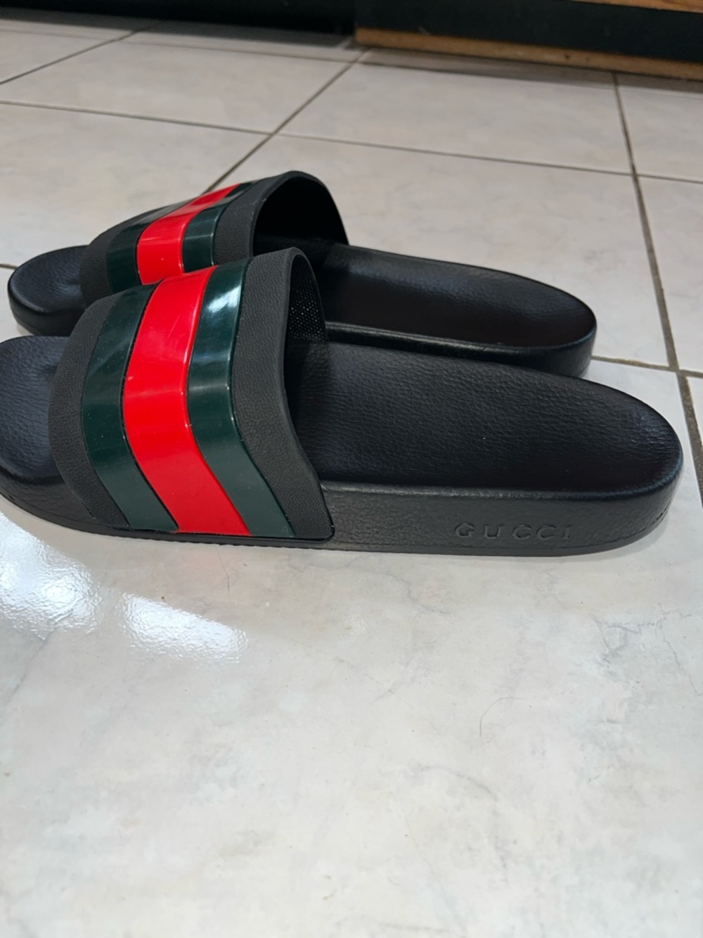 Gucci PURSUIT ‘72 Black Slide Sandals with Red and Green Stripe, MEN SIZE 9 - Picture 3 of 11